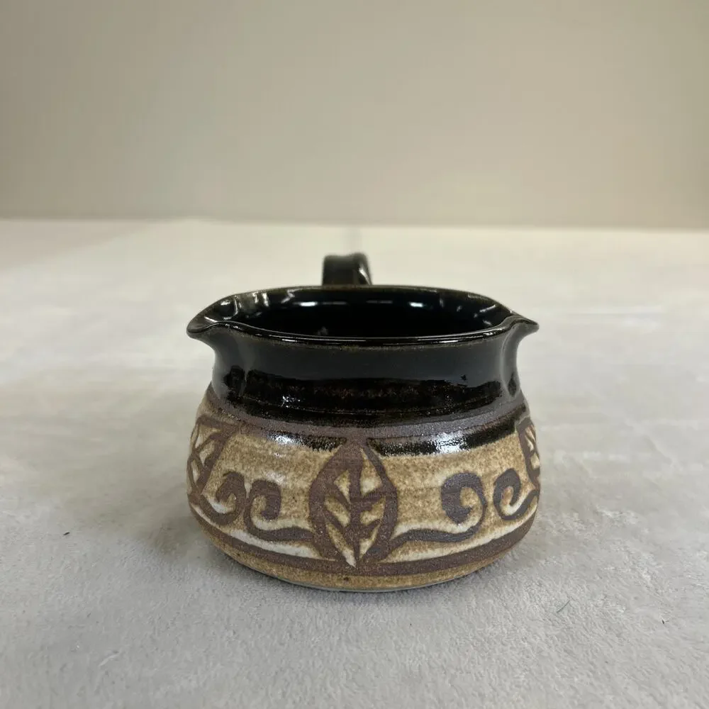 Art Studio Pottery Ladle Earthenware With Handle Signed Double Spout Brown Glaze - Picture 4 of 10